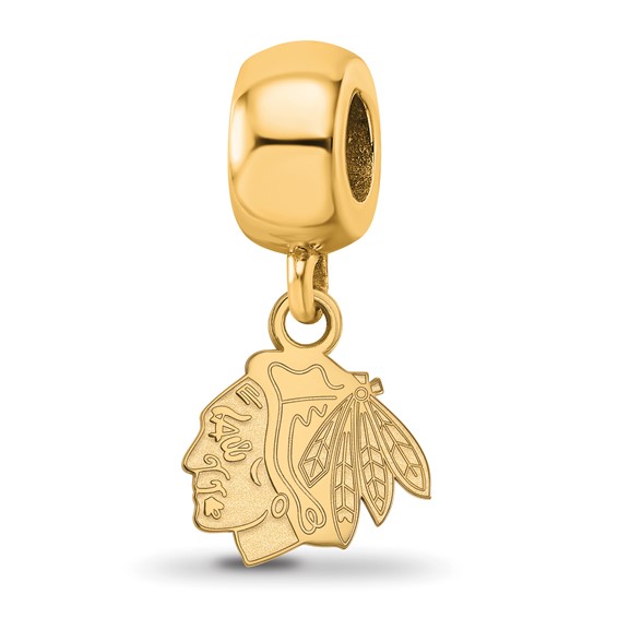 Sterling Silver Gold-plated NHL LogoArt Chicago Blackhawks Extra Small Dangle Bead