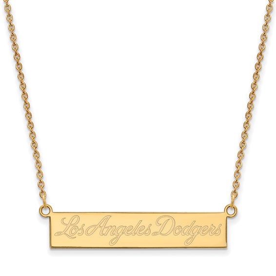 Sterling Silver Gold Plated Major League Baseball LogoArt Los Angeles Dodgers Bar Necklace