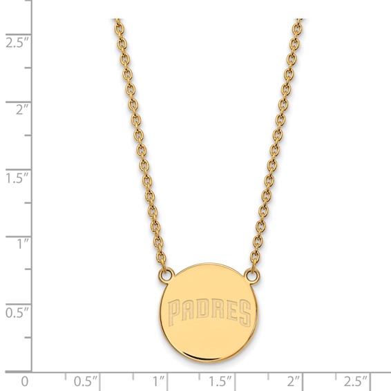 Sterling Silver Gold Plated Major League Baseball LogoArt San Padres Lrg. Disc Pendant Necklace