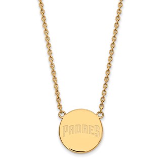 Sterling Silver Gold Plated Major League Baseball LogoArt San Padres Lrg. Disc Pendant Necklace