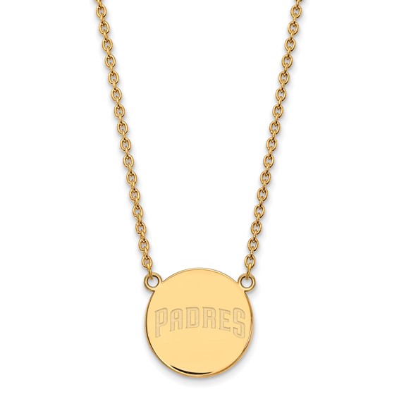Sterling Silver Gold Plated Major League Baseball LogoArt San Padres Lrg. Disc Pendant Necklace
