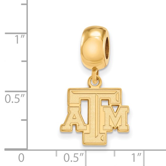 Sterling Silver Gold-plated LogoArt Texas A and M University T-A-M Small Dangle Bead Charm