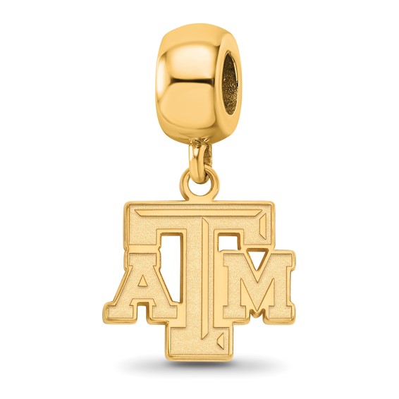 Sterling Silver Gold-plated LogoArt Texas A and M University T-A-M Small Dangle Bead Charm