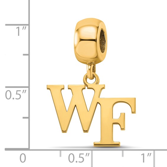 Sterling Silver Gold-plated LogoArt Wake Forest University W-F Small Dangle Bead Charm