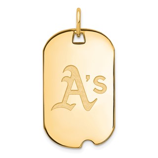 Sterling Silver Gold Plated Major League Baseball LogoArt Oakland Athletics Small Dog Tag