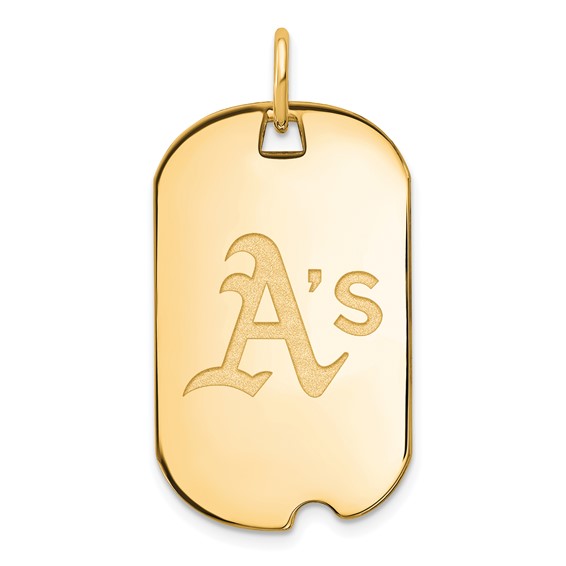Sterling Silver Gold Plated Major League Baseball LogoArt Oakland Athletics Small Dog Tag