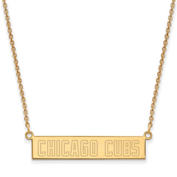 Sterling Silver Gold Plated Major League Baseball LogoArt Chicago Cubs Small Bar Necklace