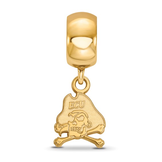 Sterling Silver Gold-plated LogoArt East Carolina University Pirate Extra Small Dangle Bead Charm
