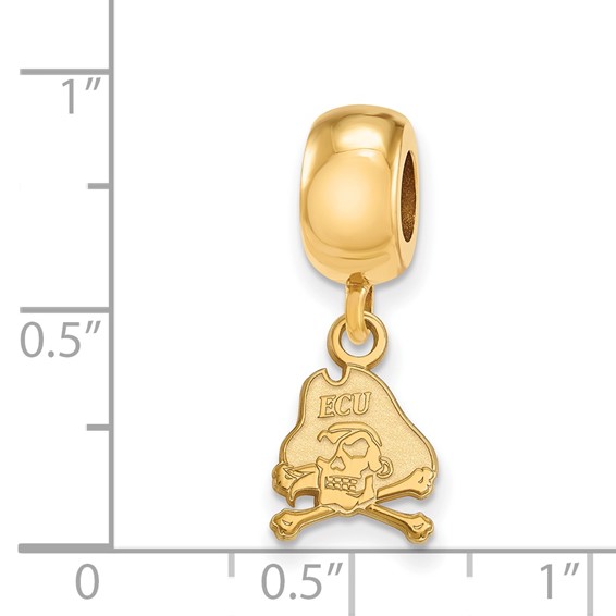 Sterling Silver Gold-plated LogoArt East Carolina University Pirate Extra Small Dangle Bead Charm