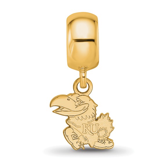 Sterling Silver Gold-plated LogoArt University of Kansas Jayhawk Extra Small Dangle Bead Charm