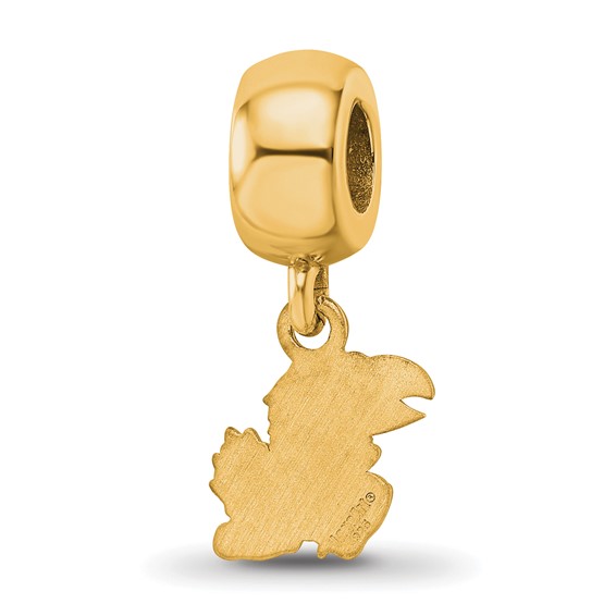 Sterling Silver Gold-plated LogoArt University of Kansas Jayhawk Extra Small Dangle Bead Charm