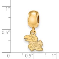 Sterling Silver Gold-plated LogoArt University of Kansas Jayhawk Extra Small Dangle Bead Charm view 3