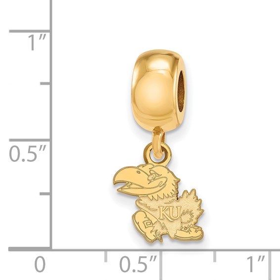 Sterling Silver Gold-plated LogoArt University of Kansas Jayhawk Extra Small Dangle Bead Charm