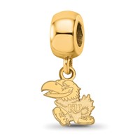 Sterling Silver Gold-plated LogoArt University of Kansas Jayhawk Extra Small Dangle Bead Charm view 1