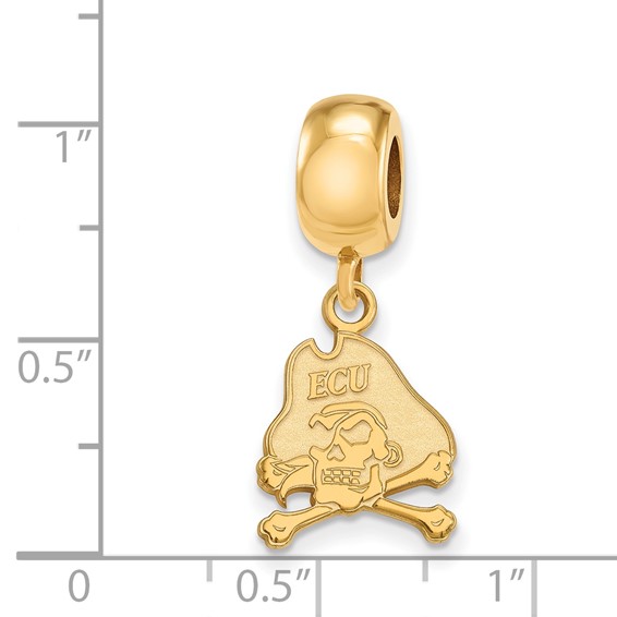 Sterling Silver Gold-plated LogoArt East Carolina University Pirate Small Dangle Bead Charm
