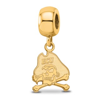 Sterling Silver Gold-plated LogoArt East Carolina University Pirate Small Dangle Bead Charm