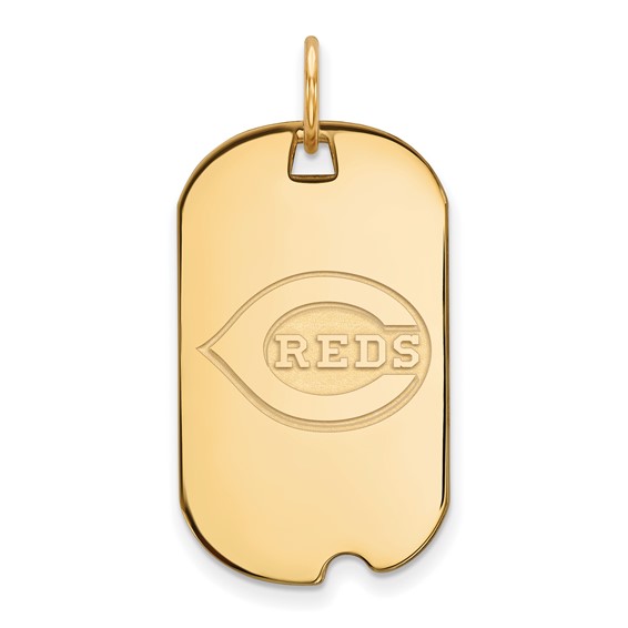 Sterling Silver Gold Plated Major League Baseball LogoArt Cincinnati Reds Small Dog Tag