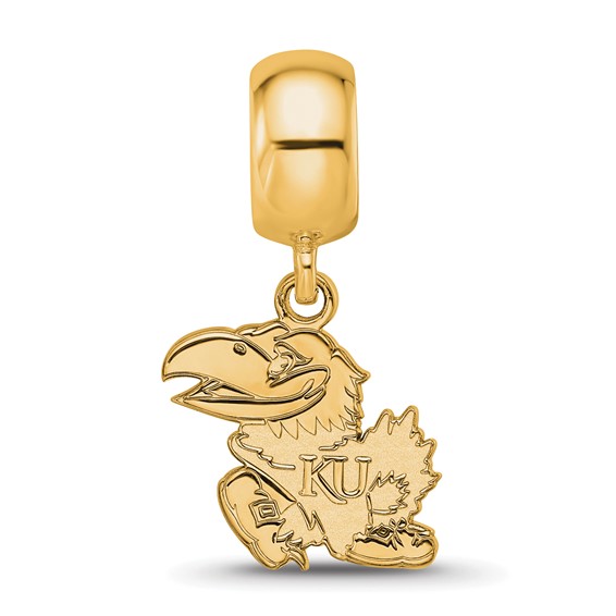Sterling Silver Gold-plated LogoArt University of Kansas Jayhawk Small Dangle Bead Charm