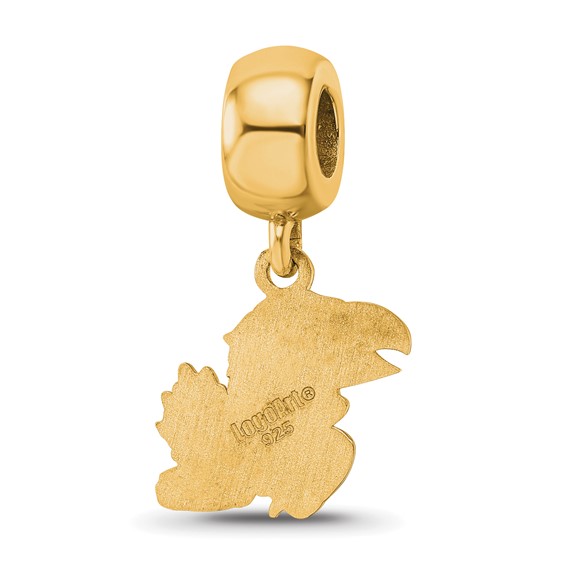 Sterling Silver Gold-plated LogoArt University of Kansas Jayhawk Small Dangle Bead Charm