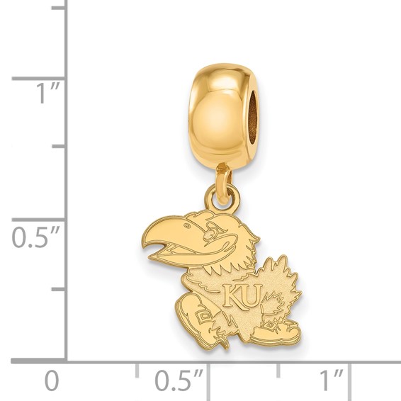 Sterling Silver Gold-plated LogoArt University of Kansas Jayhawk Small Dangle Bead Charm