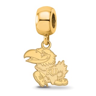 Sterling Silver Gold-plated LogoArt University of Kansas Jayhawk Small Dangle Bead Charm