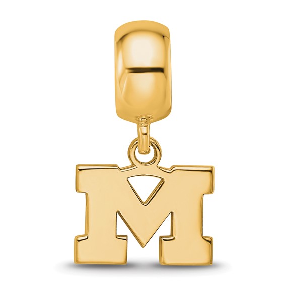 Sterling Silver Gold-plated LogoArt University of Michigan Letter M Extra Small Dangle Bead Charm