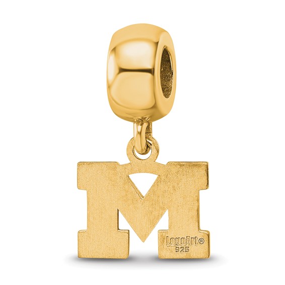 Sterling Silver Gold-plated LogoArt University of Michigan Letter M Extra Small Dangle Bead Charm