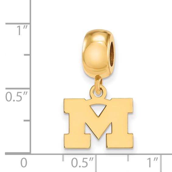 Sterling Silver Gold-plated LogoArt University of Michigan Letter M Extra Small Dangle Bead Charm