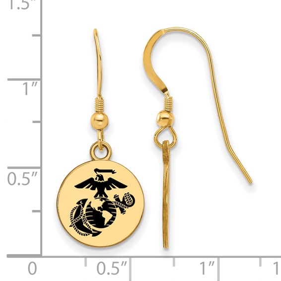 Gold Plated SS U.S. Marine Corps Epoxied Disc Dangle Earrings