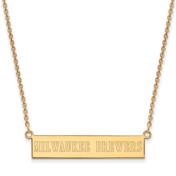 Sterling Silver Gold Plated Major League Baseball LogoArt Milwaukee Brewers Bar Necklace