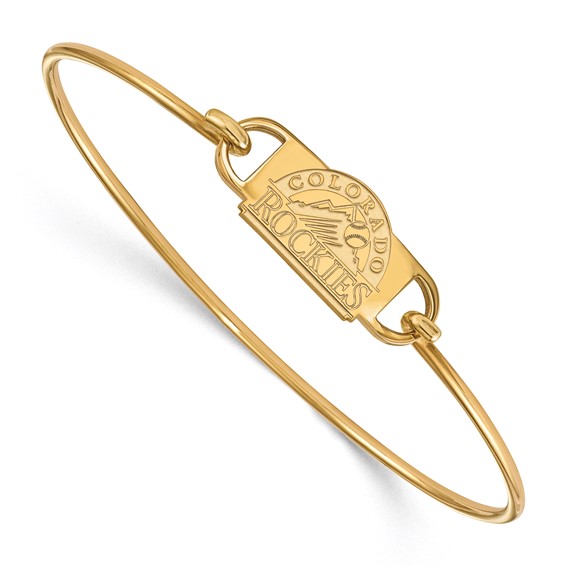 Sterling Silver Gold Plated Major League Baseball LogoArt Colorado Rockies Leather Bracelet