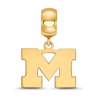 Sterling Silver Gold-plated LogoArt University of Michigan Letter M Small Dangle Bead Charm view 3