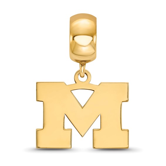 Sterling Silver Gold-plated LogoArt University of Michigan Letter M Small Dangle Bead Charm