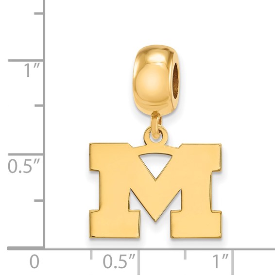 Sterling Silver Gold-plated LogoArt University of Michigan Letter M Small Dangle Bead Charm