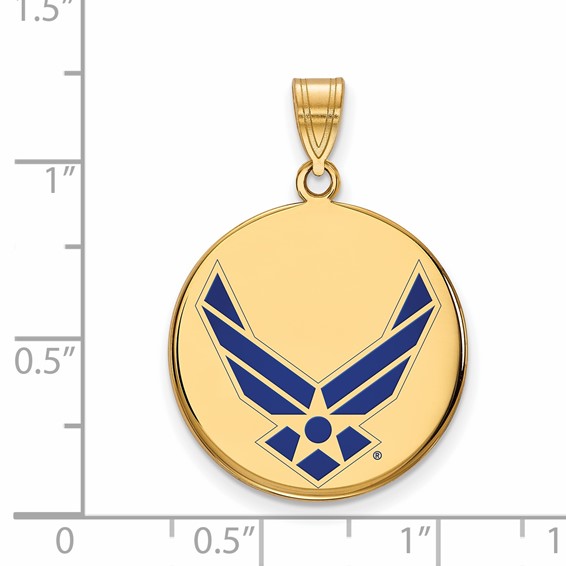 Sterling Silver Gold-plated LogoArt U.S. Air Force Large Enameled Disc Pendant