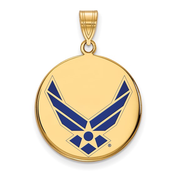 Sterling Silver Gold-plated LogoArt U.S. Air Force Large Enameled Disc Pendant