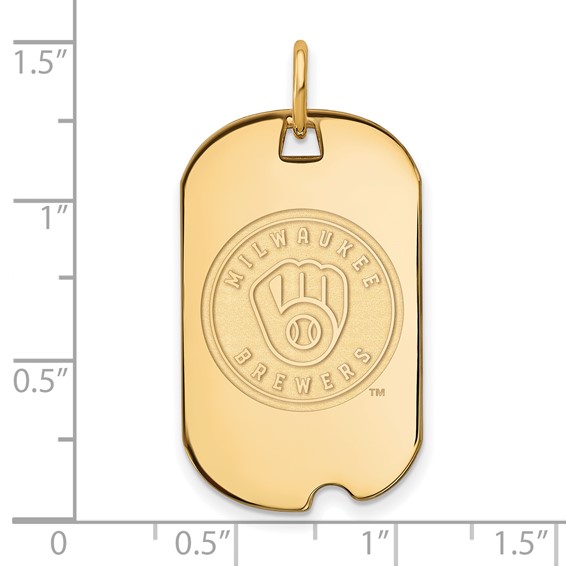 Sterling Silver Gold Plated Major League Baseball LogoArt Milwaukee Brewers Dog Tag Pendant