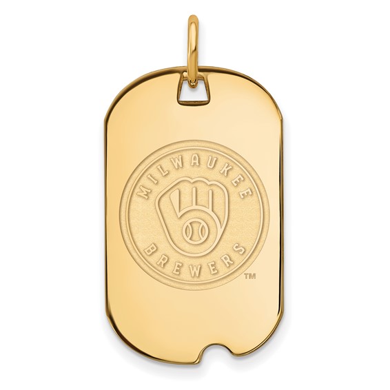 Sterling Silver Gold Plated Major League Baseball LogoArt Milwaukee Brewers Dog Tag Pendant