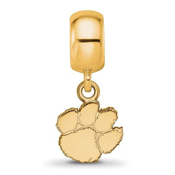 Sterling Silver Gold-plated LogoArt Clemson University Tiger Paw Extra Small Dangle Bead Charm