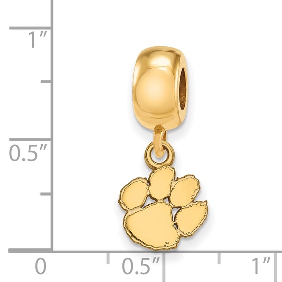 Sterling Silver Gold-plated LogoArt Clemson University Tiger Paw Extra Small Dangle Bead Charm