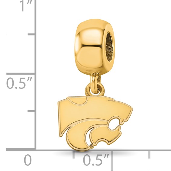 Sterling Silver Gold-plated LogoArt Kansas State University Wildcat Extra Small Dangle Bead Charm