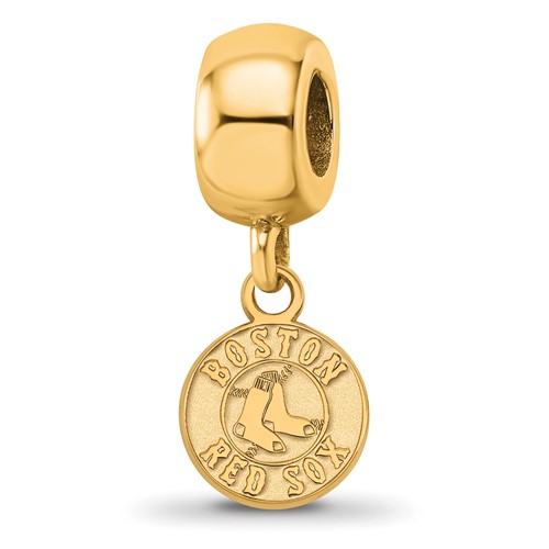 Sterling Silver Gold Plated Major League Baseball LogoArt Boston Red Sox Extra Small Dangle Bead