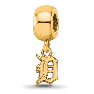 Sterling Silver Gold Plated Major League Baseball LogoArt Detroit Tigers Dangle Bead