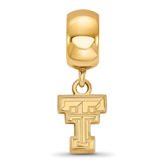 Sterling Silver Gold-plated LogoArt Texas Tech University T-T Extra Small Dangle Bead Charm