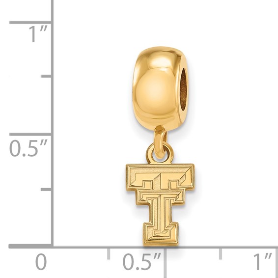 Sterling Silver Gold-plated LogoArt Texas Tech University T-T Extra Small Dangle Bead Charm