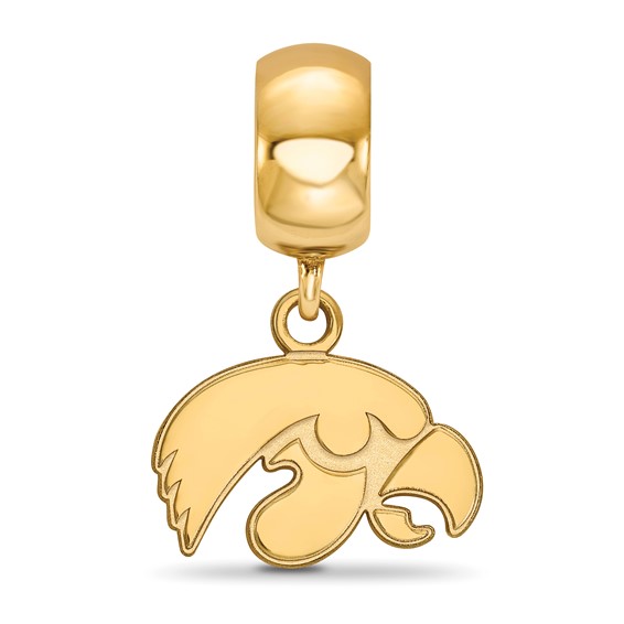 Sterling Silver Gold-plated LogoArt University of Iowa Hawk Extra Small Dangle Bead Charm