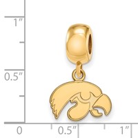 Sterling Silver Gold-plated LogoArt University of Iowa Hawk Extra Small Dangle Bead Charm view 2