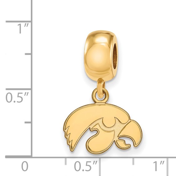 Sterling Silver Gold-plated LogoArt University of Iowa Hawk Extra Small Dangle Bead Charm