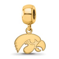 Sterling Silver Gold-plated LogoArt University of Iowa Hawk Extra Small Dangle Bead Charm view 1