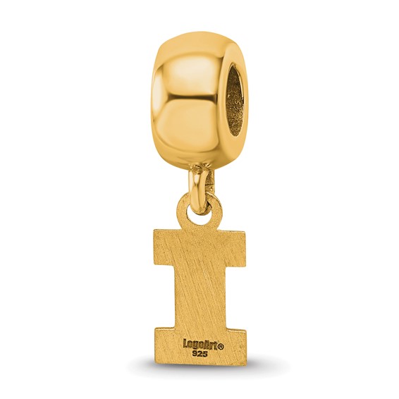 Sterling Silver Gold-plated LogoArt University of Illinois Letter I Extra Small Dangle Bead Charm